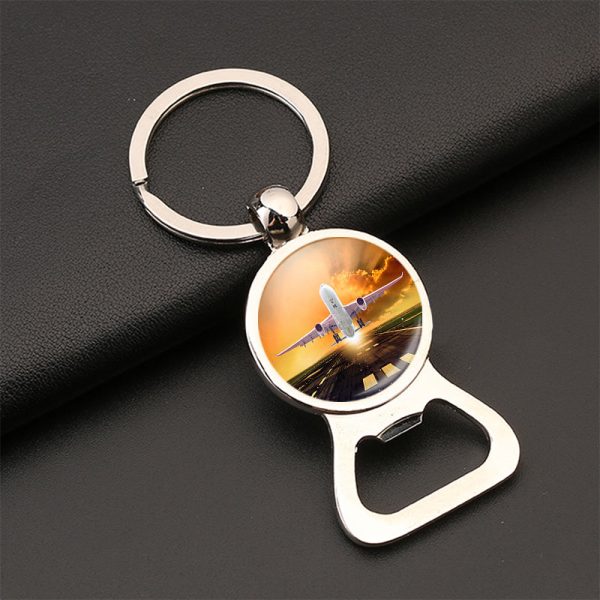 Amazing Departing Aircraft Sunset & Clouds Behind Designed Bottle Opener Key Chains Online Hot Sale