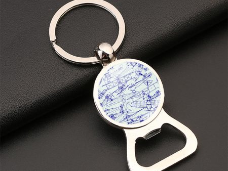 Amazing Drawings of Old Aircrafts Designed Bottle Opener Key Chains For Sale