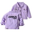 Airbus A380 & Text Designed Children Denim Jackets Fashion