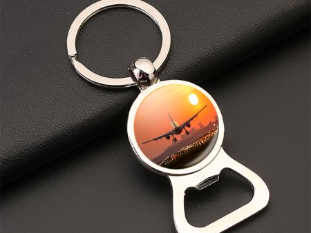 Amazing Airbus A330 Landing at Sunset Designed Bottle Opener Key Chains For Cheap