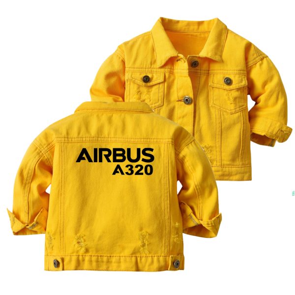 Airbus A320 & Text Designed Children Denim Jackets Discount