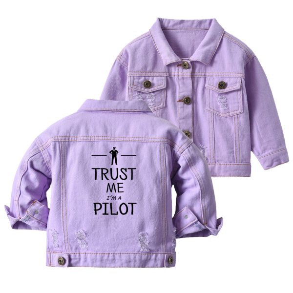 Trust Me I m a Pilot Designed Children Denim Jackets Hot on Sale