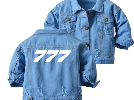 777 Flat Text Designed Children Denim Jackets Supply