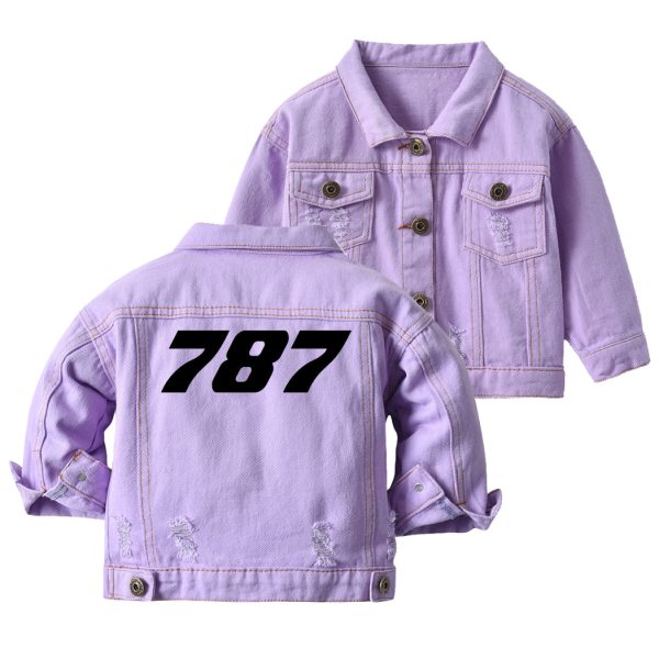 787 Flat Text Designed Children Denim Jackets Fashion