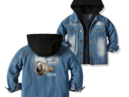 Airbus A320 & V2500 Engine Designed Children Hooded Denim Jackets Online