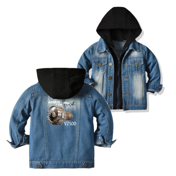 Airbus A320 & V2500 Engine Designed Children Hooded Denim Jackets Online