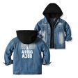 Airbus A380 & Plane Designed Children Hooded Denim Jackets Discount