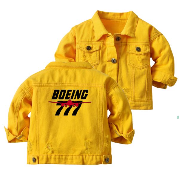 Amazing Boeing 777 Designed Children Denim Jackets Fashion