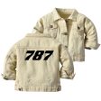 787 Flat Text Designed Children Denim Jackets Fashion