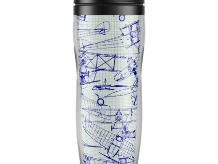 Amazing Drawings of Old Aircrafts Designed Plastic Travel Mugs Supply