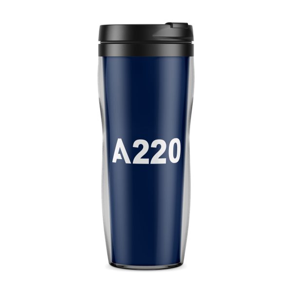 A220 Flat Text Designed Plastic Travel Mugs on Sale